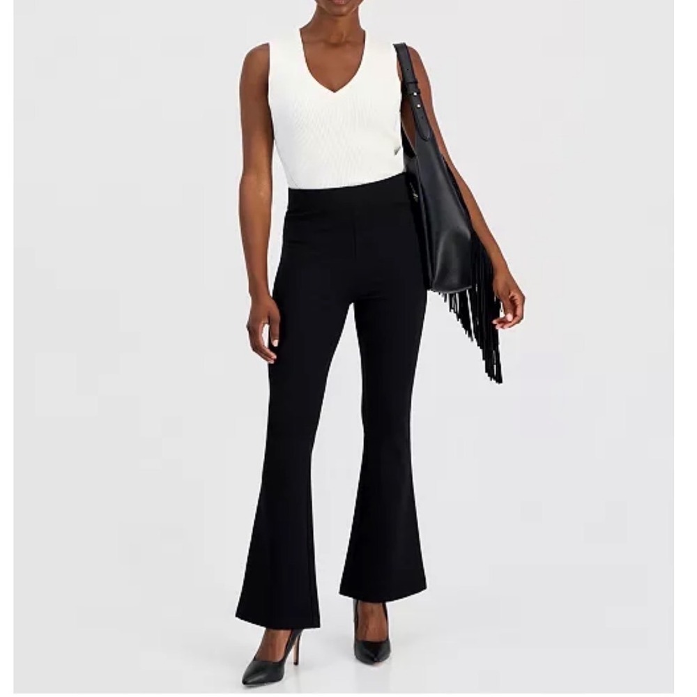 INC International Concepts Pull-On Flare Jeans Women 6P Black Retro High Rise
